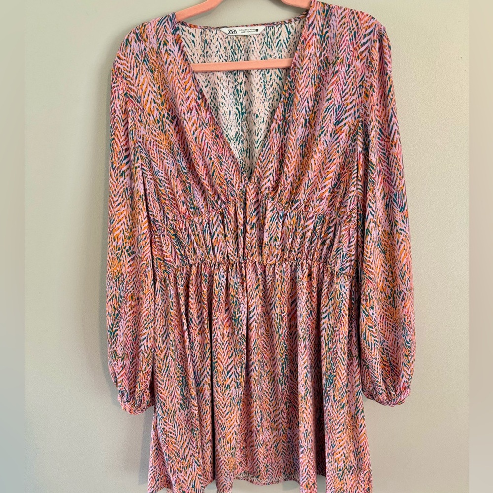 Zara Pink and Orange Ruched Tiered Sundress